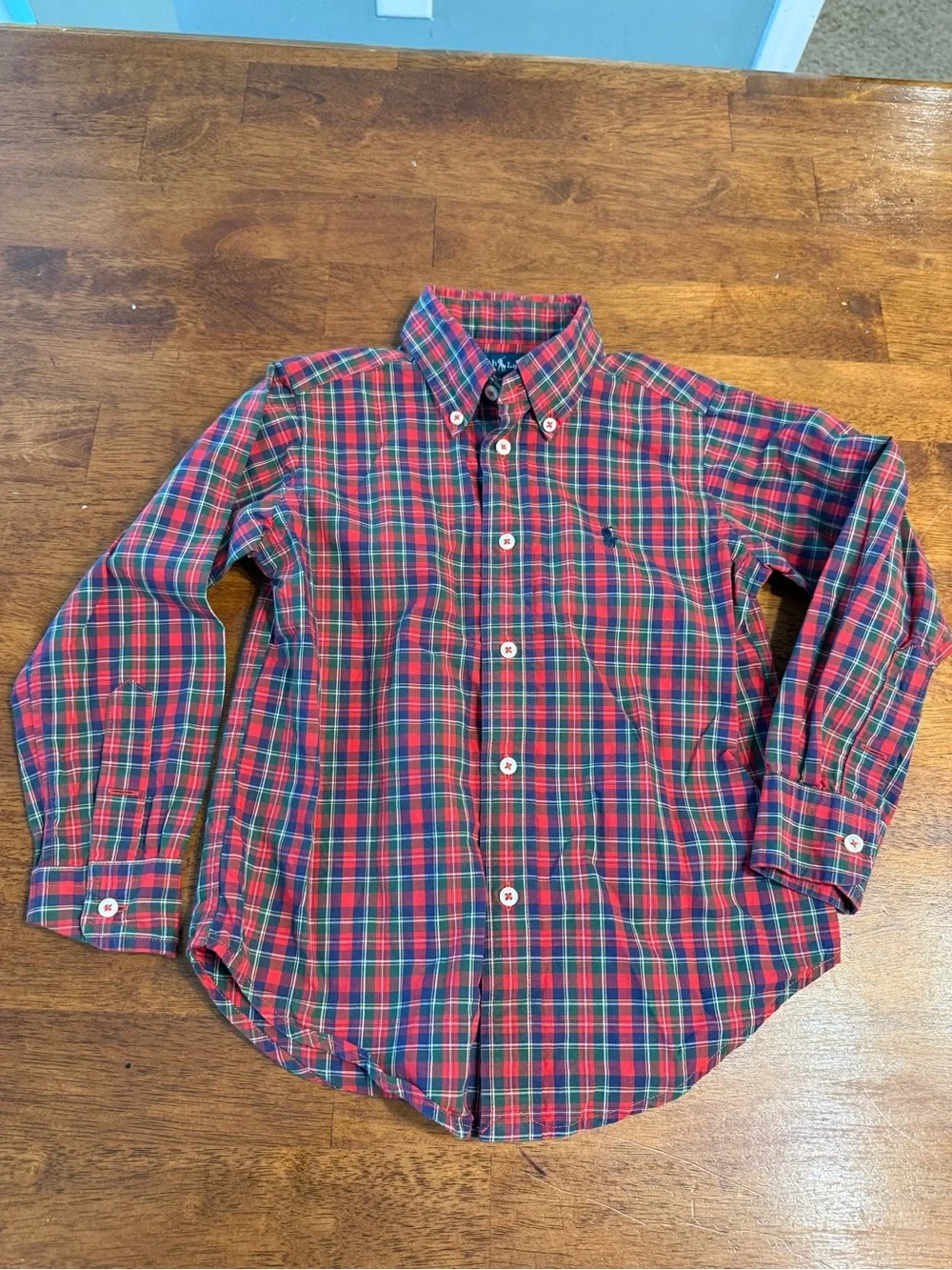 Ralph Lauren Boys Red Green blue Plaid Holiday Dress Shirt Size 4/4T Christmas